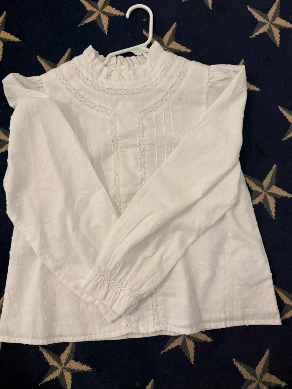 White Ruffled High-Neck Swiss Dot Blouse - girls